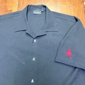 Steady Last Call Shirt Mens XXL Black Punk Skull Button Up Camp Collar Oversized